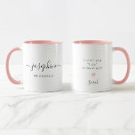 Mug Femme d'information personnalisée Je ne peux pas d<br><div class="desc">Faites plaisir à vos serveuses d'accueil avec le nom de la servante d'accueil "Je ne peux pas dire que je ne fais pas sans vous", un ajout parfait à votre proposition de servante d'accueil. Cette tasse personnalisée présente une police de script élégante qui affiche magnifiquement le nom de votre ami,...</div>