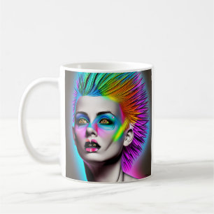 Mug Femme dystopique avec mohawk arc-en-ciel Abstrait 