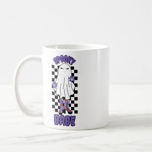 Mug Femme "Éffrayant Babe" Halloween Ghost Retro Purpl (Gauche)