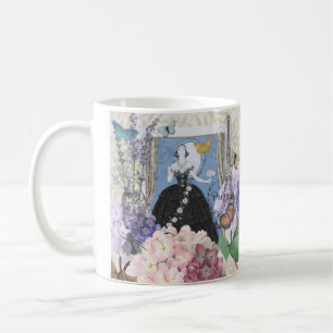 Mug Femme élégante bleue robe florale fantaisie 