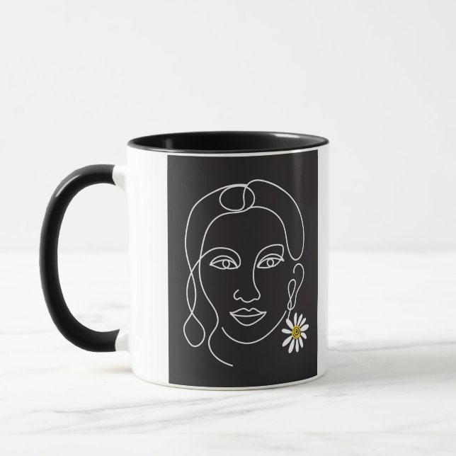 Mug Femme énigmatique - Art de ligne Design (Gauche)
