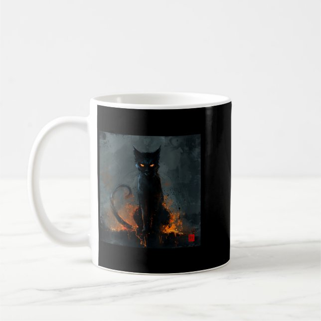 Mug Femme Halloween Chat Noir Col en V (Gauche)