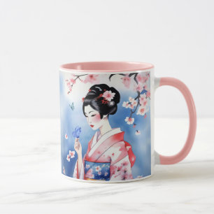 Mug Femme japonaise avec un papillon bleu