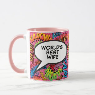 Mug Femme la Meilleure du Monde Fun Rose Retro Bande D