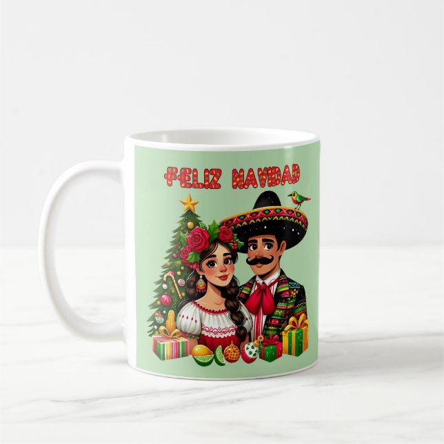 Mug Femme mexicaine arbre de Noël Feliz Navidad art (Gauche)