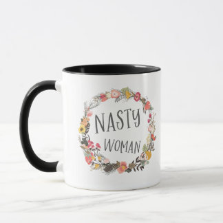 Mug Femme Nasty Whimsical Floral Wreath Typograpie Art