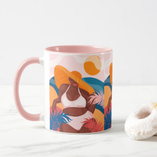 Mug Femme Noire Courbe, Plage Vacances Prêt