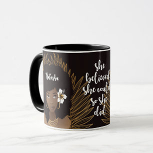 Mug Femme Noire, Elle Croyait Qu'Elle Pourrait, Or & N