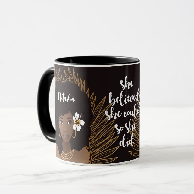 Mug Femme Noire, Elle Croyait Qu'Elle Pourrait, Or & N (Devant gauche)