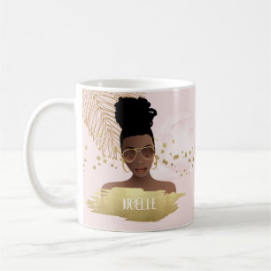 Mug Femme noire, Feuille d'or Tropicale & Nuances, Ros