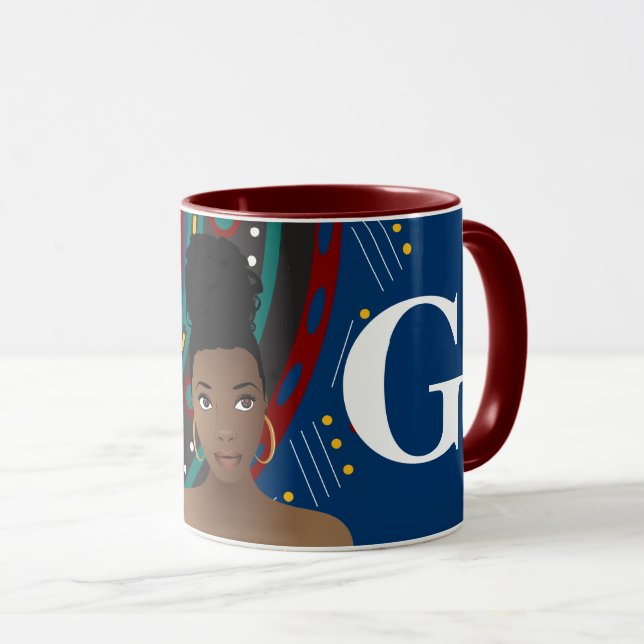 Mug Femme noire, Motif inspiré par la tribu Monogramme (Devant droit)