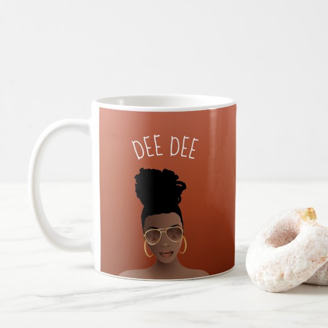 Mug Femme noire, Nuances d'or & High Bun, Cuivre Brown (Avec donut)