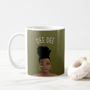 Mug Femme noire, Nuances d'or & High Bun, Vert olive