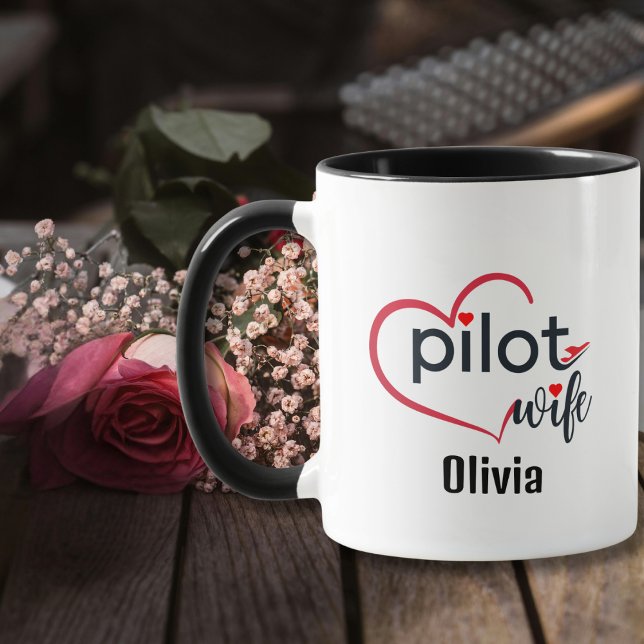 Mug Femme pilote, Coeur & Avion, Simple Moderne (Créateur téléchargé)