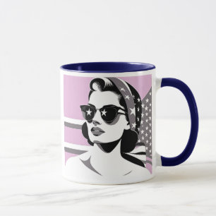 Mug Femme rétro aux lunettes étoilées.
