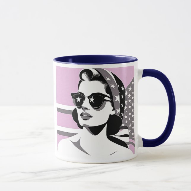 Mug Femme rétro aux lunettes étoilées. (Droite)