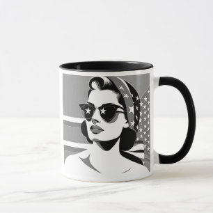 Mug Femme rétro aux lunettes étoilées.