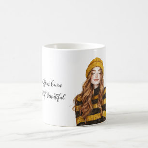 Mug Femme rousse aux rayures jaunes et noires