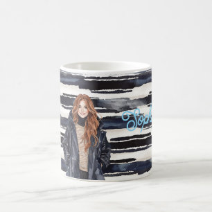Mug Femme rousse rayures bleues 