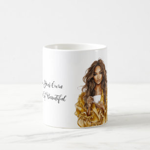 Mug Femme rousse rayures jaunes noires