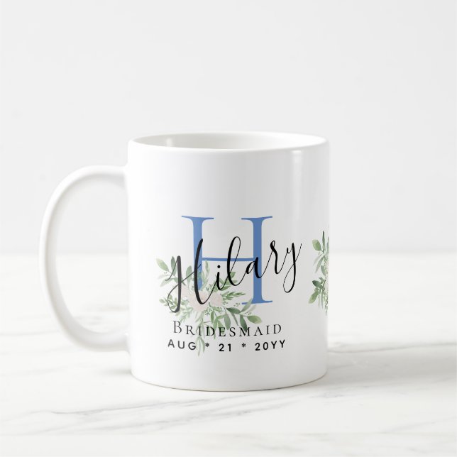 Mug Femme(s) d'accueil personnalisée Bleu Nom initial  (Gauche)