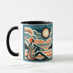 Mug Femme sur la plage au coucher du soleil Art déco D