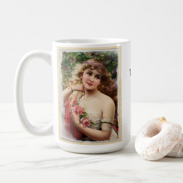 Mug Femme victorienne avec roses roses (Avec donut)