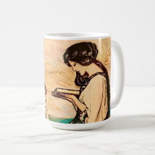 Mug Femmes Art Nouveau lisant au bord de la mer 