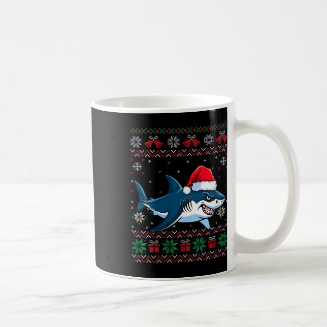 Mug FEMMES Drôle moche Noël Shark Santa Hat Lumières (Droite)
