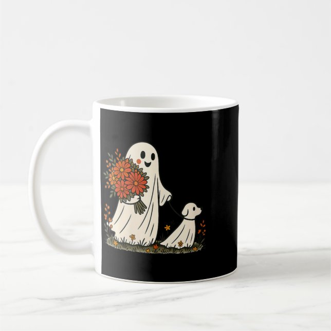 Mug Femmes fantôme promenant un chien drôle et effraya (Gauche)