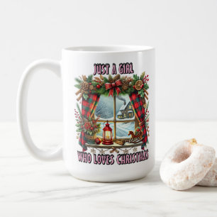 Mug Fenêtre de Noël avec décorations festives et neige