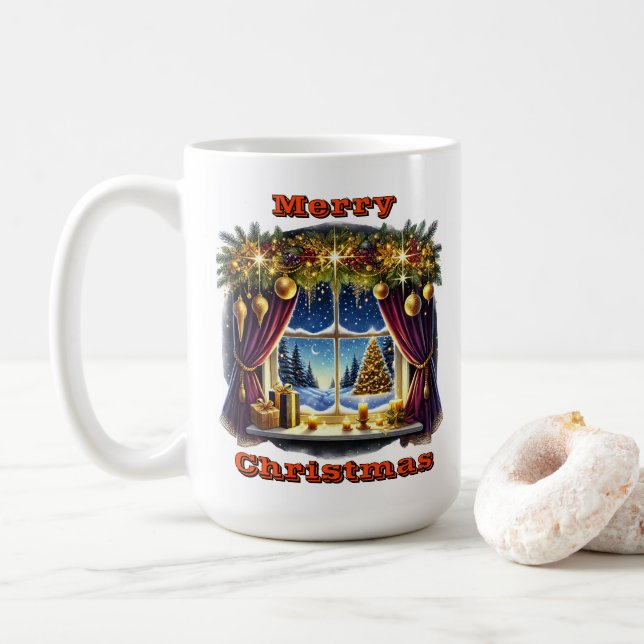 Mug Fenêtre d'hiver Festif Étincelant (Avec donut)