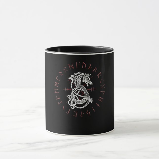 Mug Fenrir Wolf D'Odin Celtic Norse Runes Distorties (Centre)