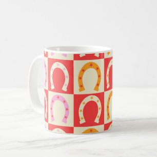 Mug Fer à cheval à carreaux rétro en orange rouge et r