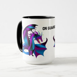 Mug Fer Dragon Bleu Noir Violet Sur Garde Amusant
