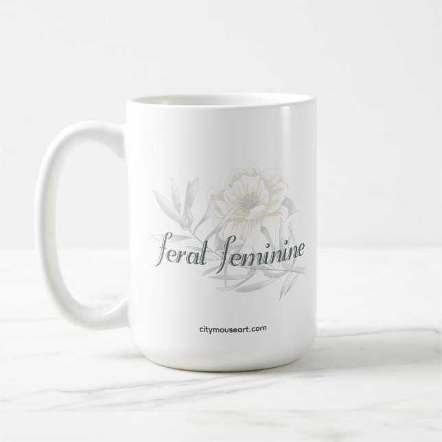 Mug Féral Féminin — Typographie Botanique Douce (Gauche)