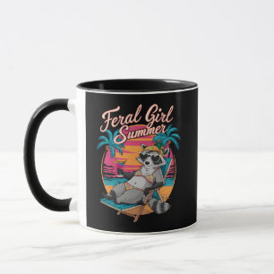 Mug Feral Girl Summer Beach Funny Raccoon