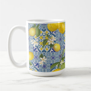 Mug Ferme à feuilles de citron bleu et blanc Vintage