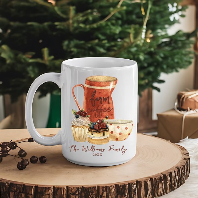 Mug Ferme Cosy Rustique Aquarelle de Fêtes  (Créateur téléchargé)