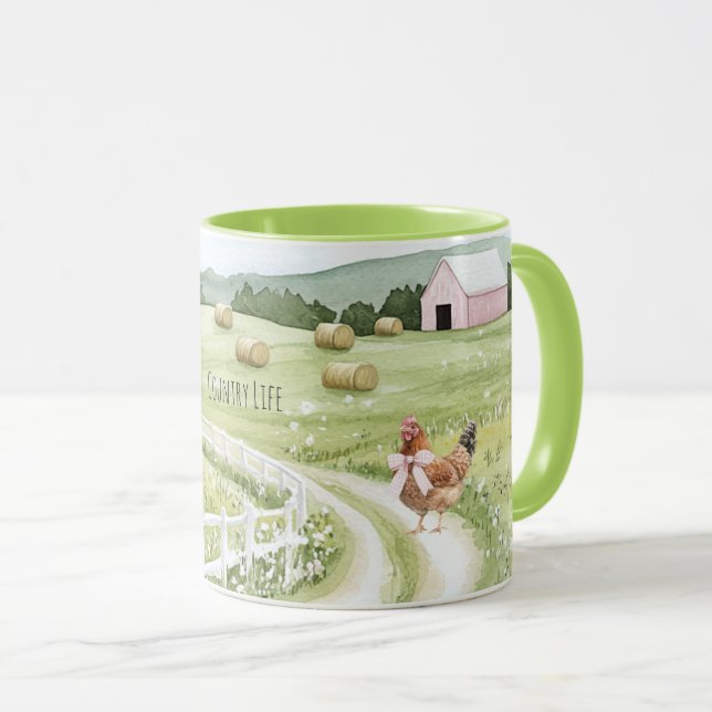 Mug Ferme Country Road Poulet Rose Bow (Devant droit)