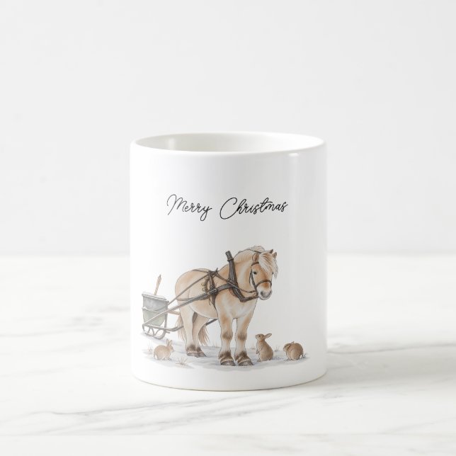 Mug Ferme de Noël Cheval Animaux Hiver (Centre)
