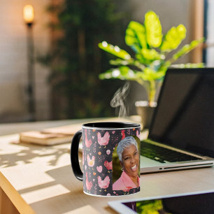 Mug Ferme de poules de coq noir rouge rose photo