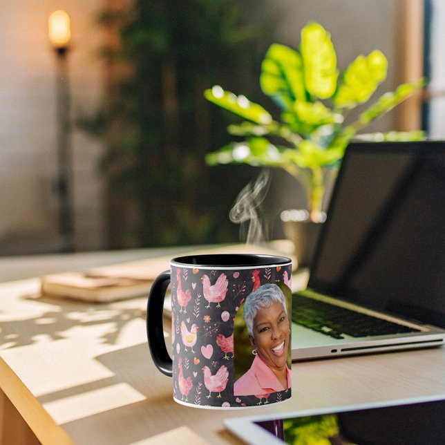 Mug Ferme de poules de coq noir rouge rose photo (Créateur téléchargé)