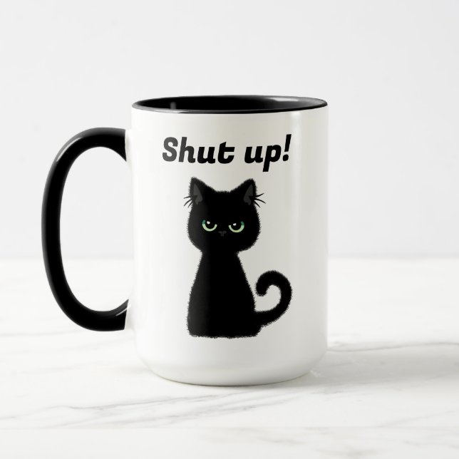 Mug Ferme-La ! Café du bureau de chat noir insulte (Gauche)