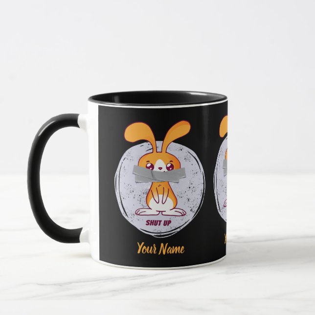 Mug Ferme-la Lapin Design de Bande Dessinée Funny Sarc (Gauche)