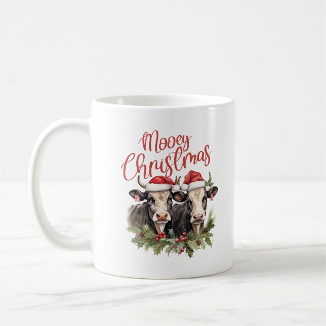Mug Ferme rétro Noël deux vaches argent confortable (Gauche)