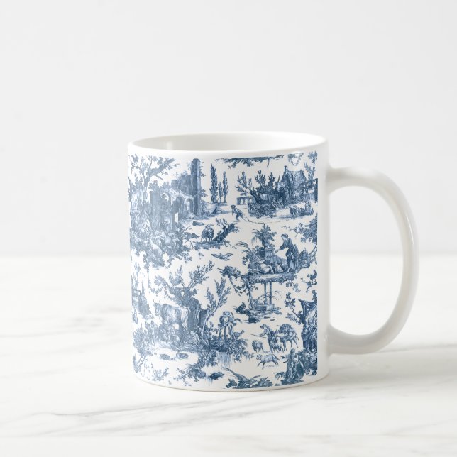 Mug Ferme vintage Rustique Français Toile Bleu & Blanc (Droite)