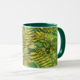 Mug Ferne, frondes, fleuris, vert jaune doré vert