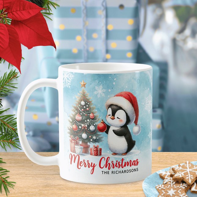 Mug Festif Bleu et Rouge Pingouin amusant Joyeux Noël (Créateur téléchargé)