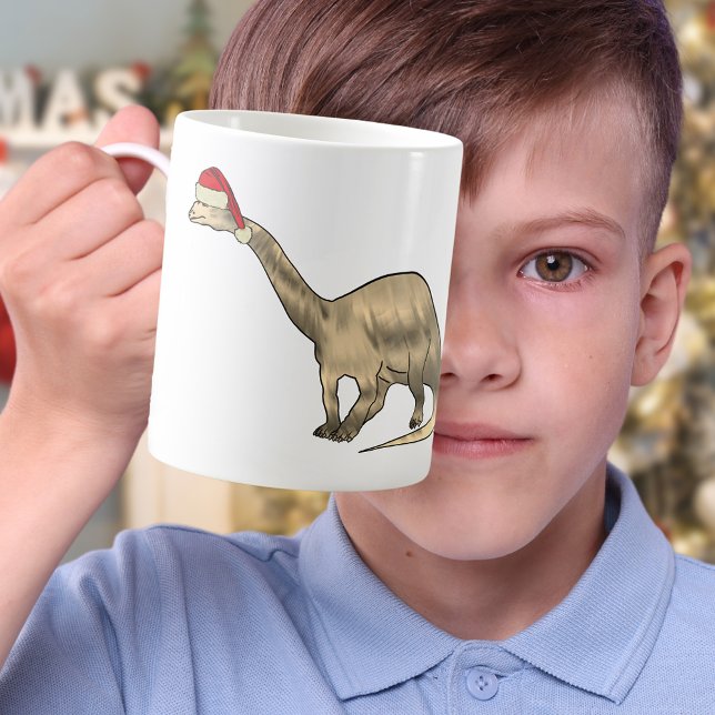 Mug Festif Brontosaurus Cute Père Noël Elf Xmas Dinosa (Christmas dinosaur brontosaurus wearing a santa hat coffee mugs for kids and adults that love dinos)